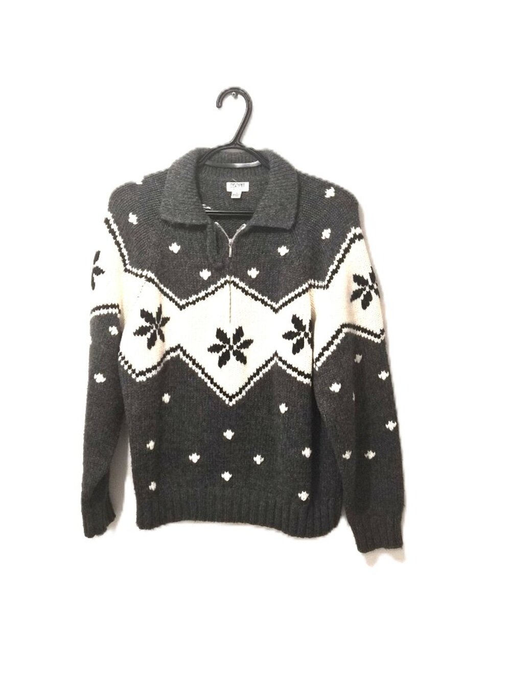 VTG Esprit Sport Nordic 1/3 Zip Sweater Après-Ski Snowflakes Unisex Cozy Retro